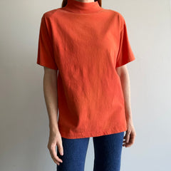 1980s Orange Cotton Mock Neck T-Shirt with... SHoulder Pads!