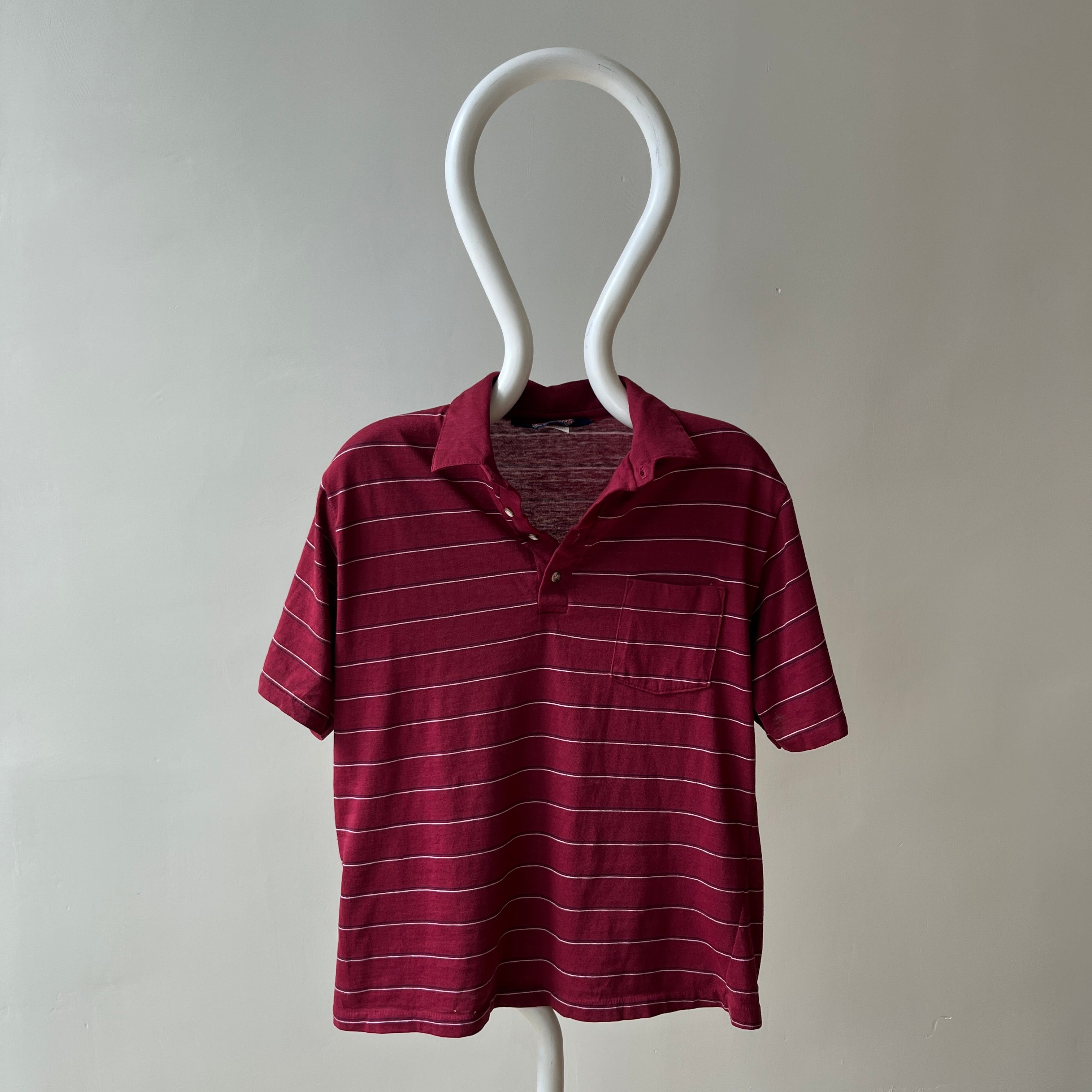 1980s Herman's Lightweight Striped Polo with Small Wear Holes - A DELIGHT