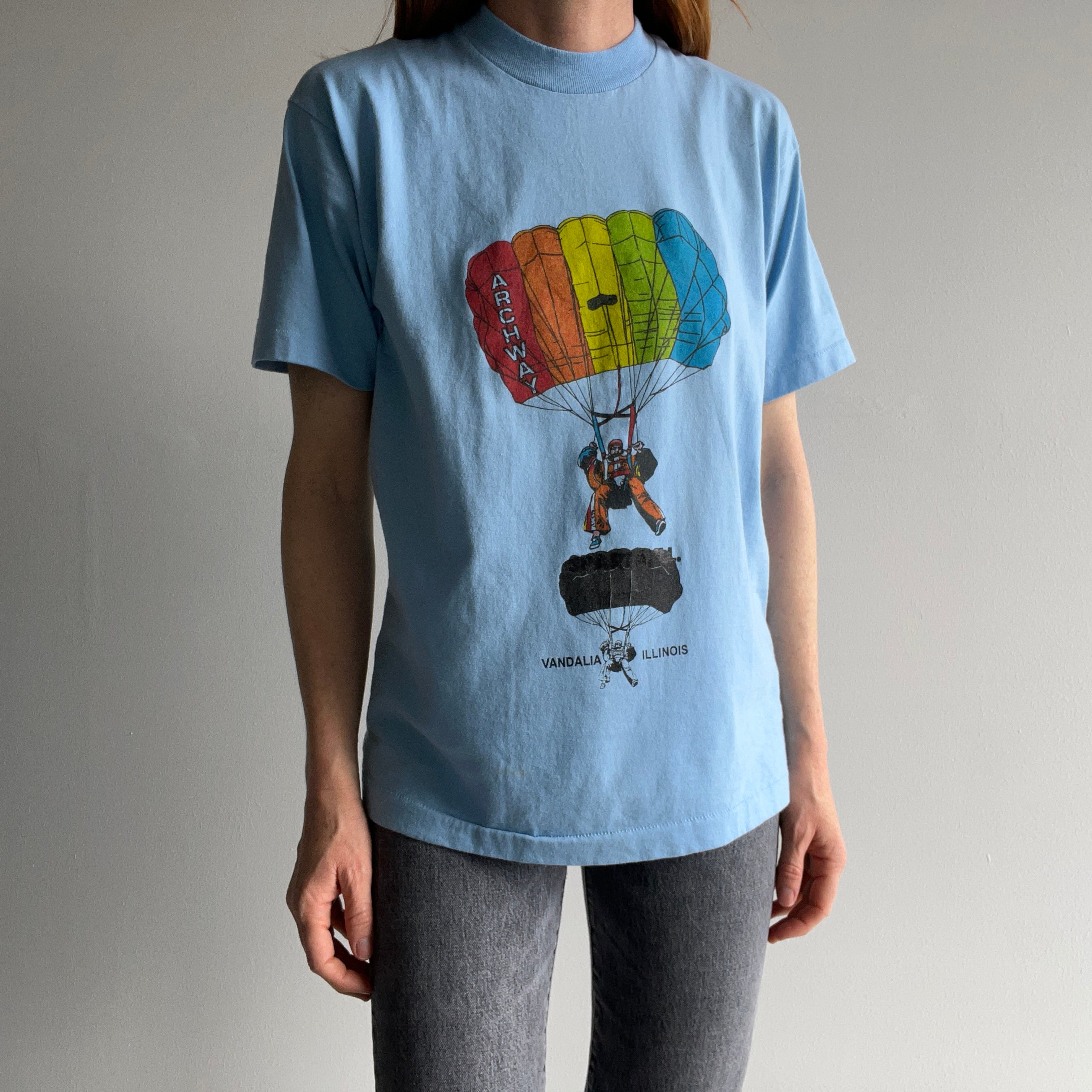 1980s Archway Vandalia, Illinois Parachuting T-Shirt by Screen Stars