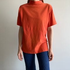 1980s Orange Cotton Mock Neck T-Shirt with... SHoulder Pads!