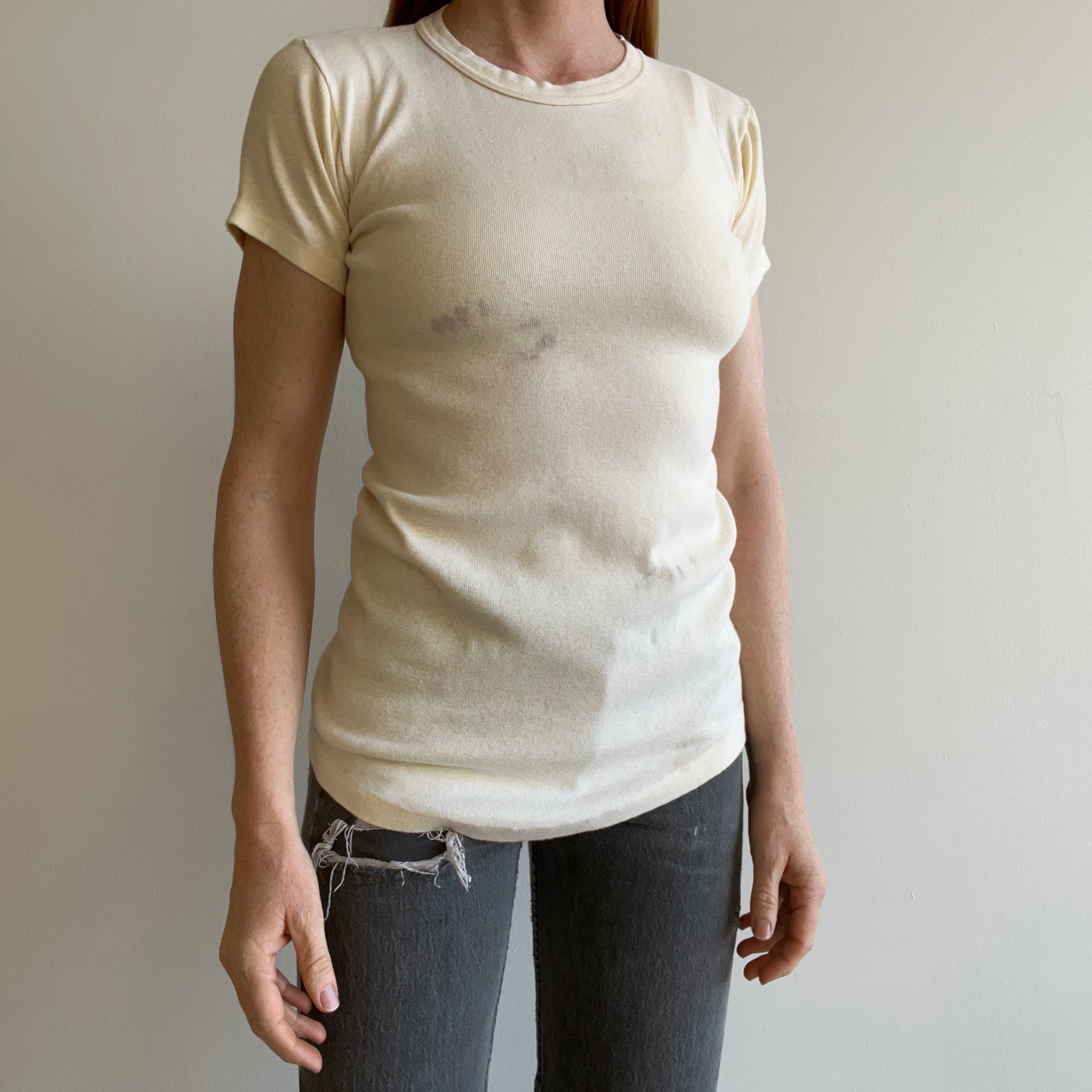 1960s BVD Blank Super Stained Knit T-Shirt - WOW