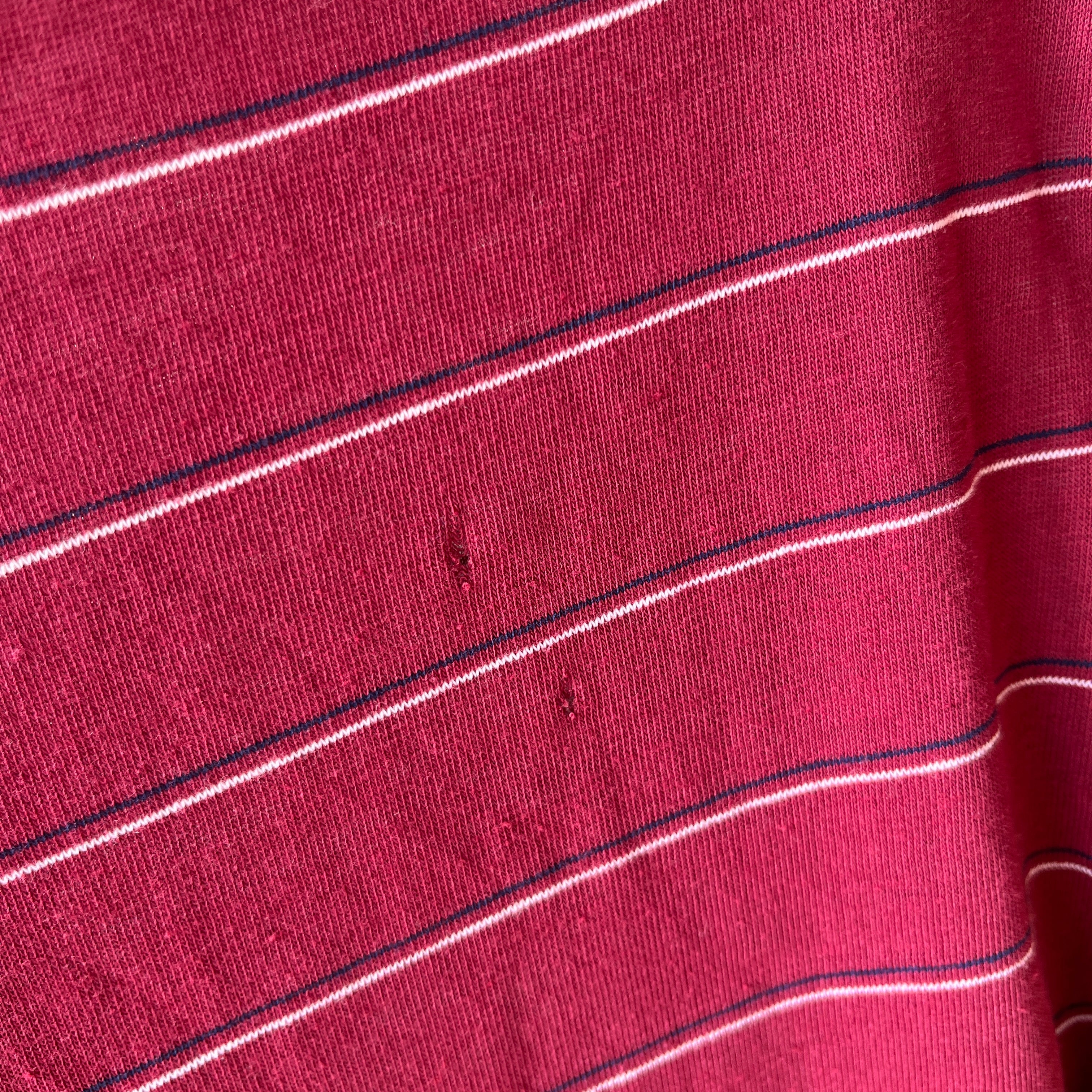 1980s Herman's Lightweight Striped Polo with Small Wear Holes - A DELIGHT