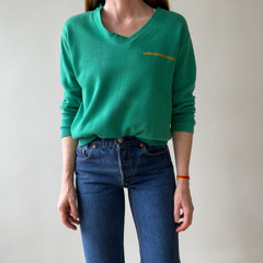 1960s/70s Faded Green Ann Taylor (!!!) V Neck Sweatshirt