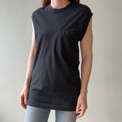 1990s Blank Black Muscle Pocket T Shirt