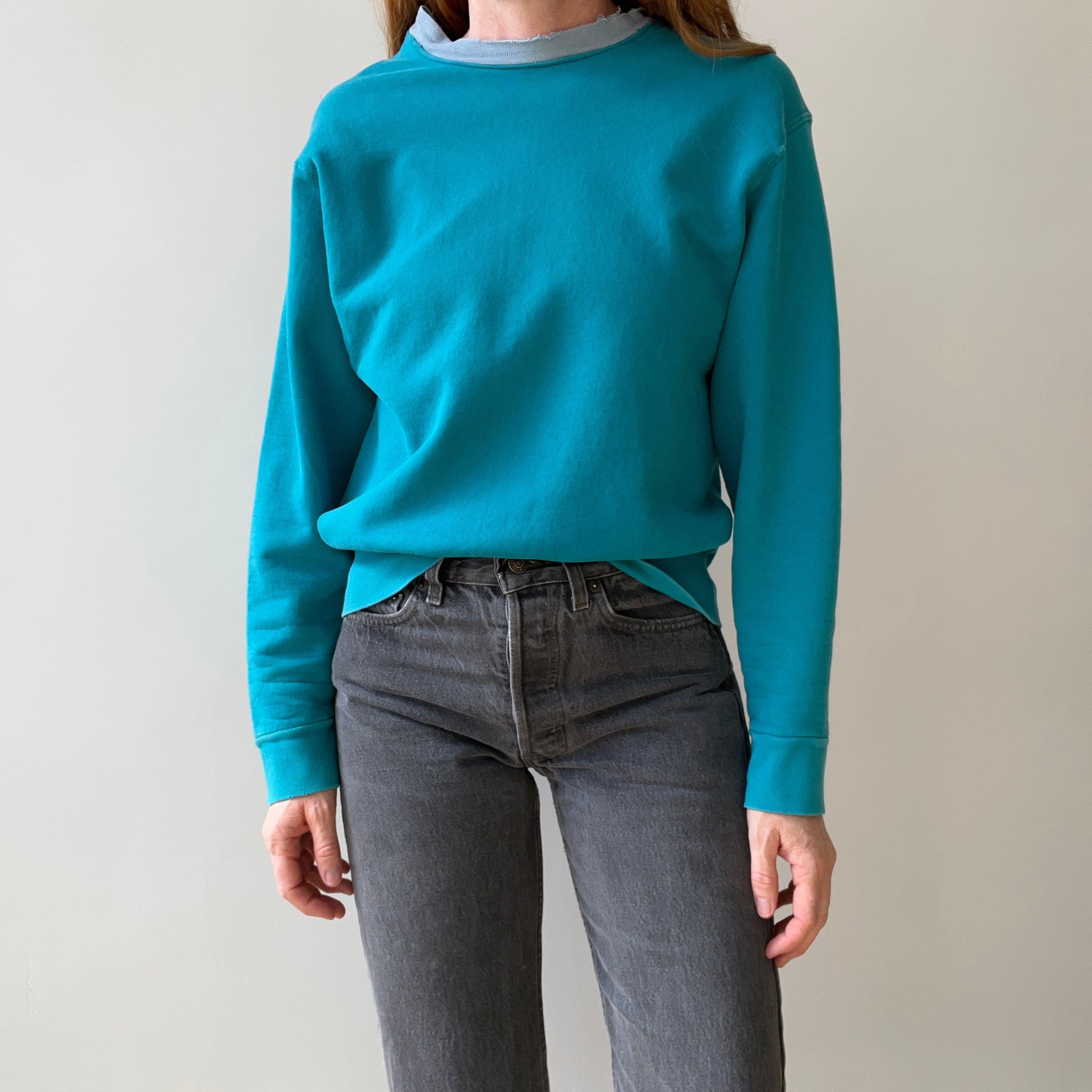 1980s Blank Teal Sweatshirt - The Model Photos Don't Do Justice! It's Super Cool