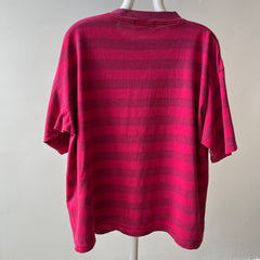 1980s Lovely Striped Cranberry Red/Pink Cotton T-Shirt - The Cut on This!