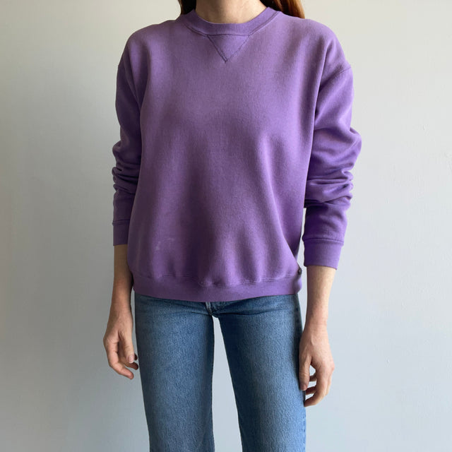 1980s Delightfully stained Lavender Russell Sweatshirt with a Single V