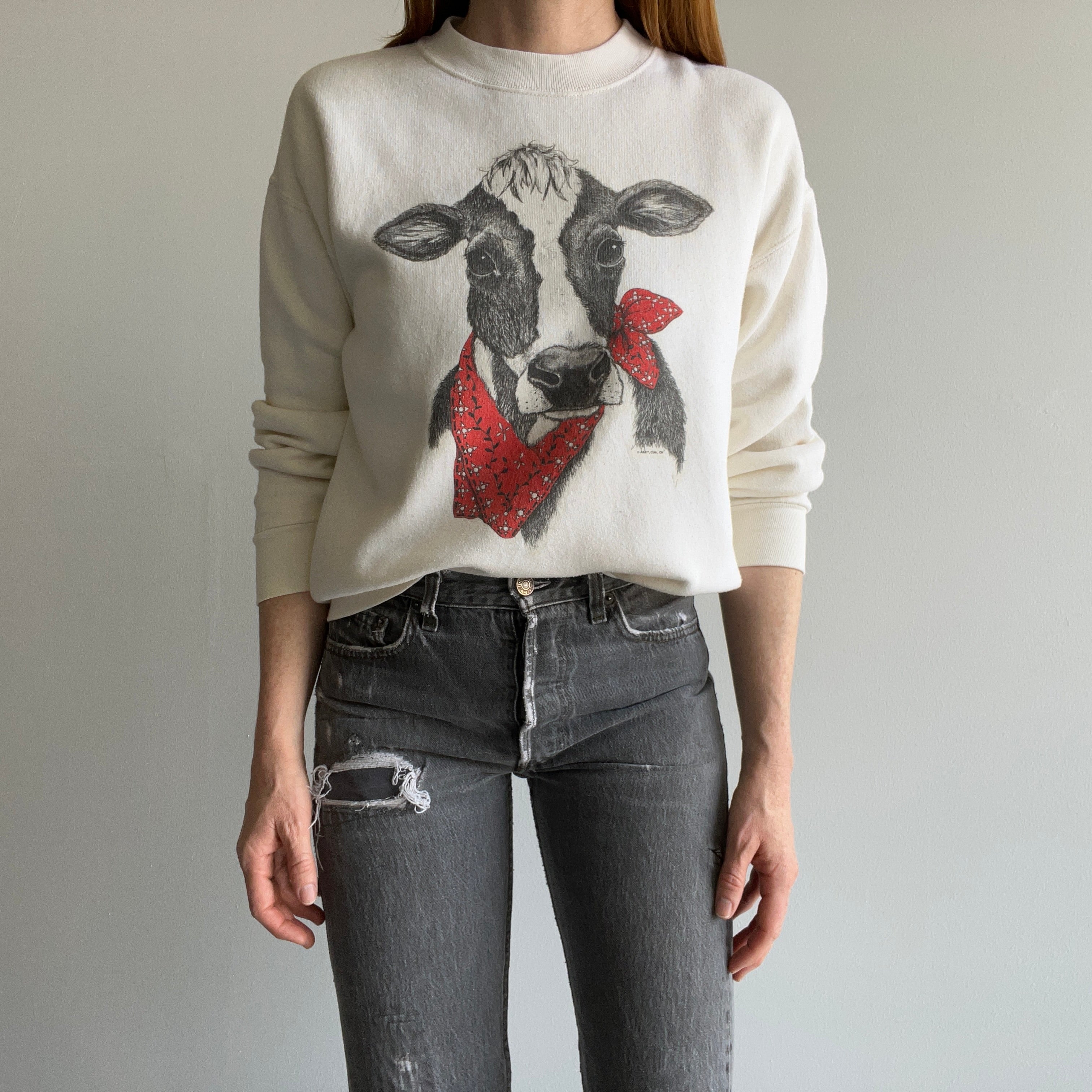 1980/90s Sweetest Cow in a Bandana Off White Sweatshirt by FOTL