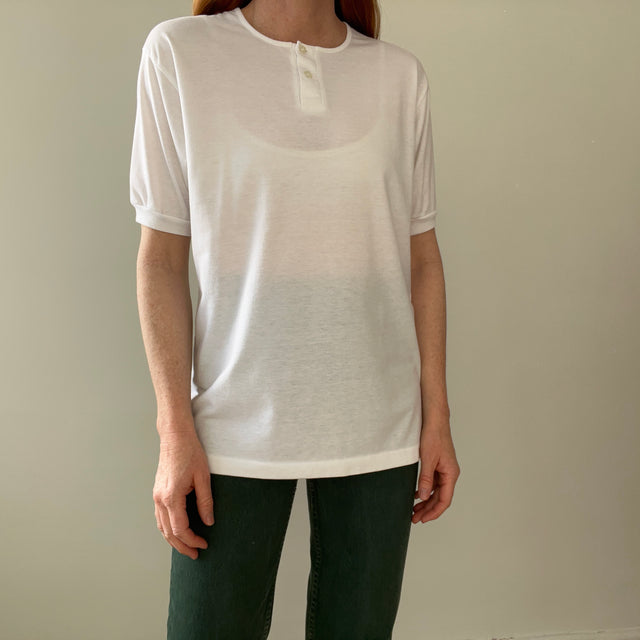 1990s Blank White Henley T-Shirt