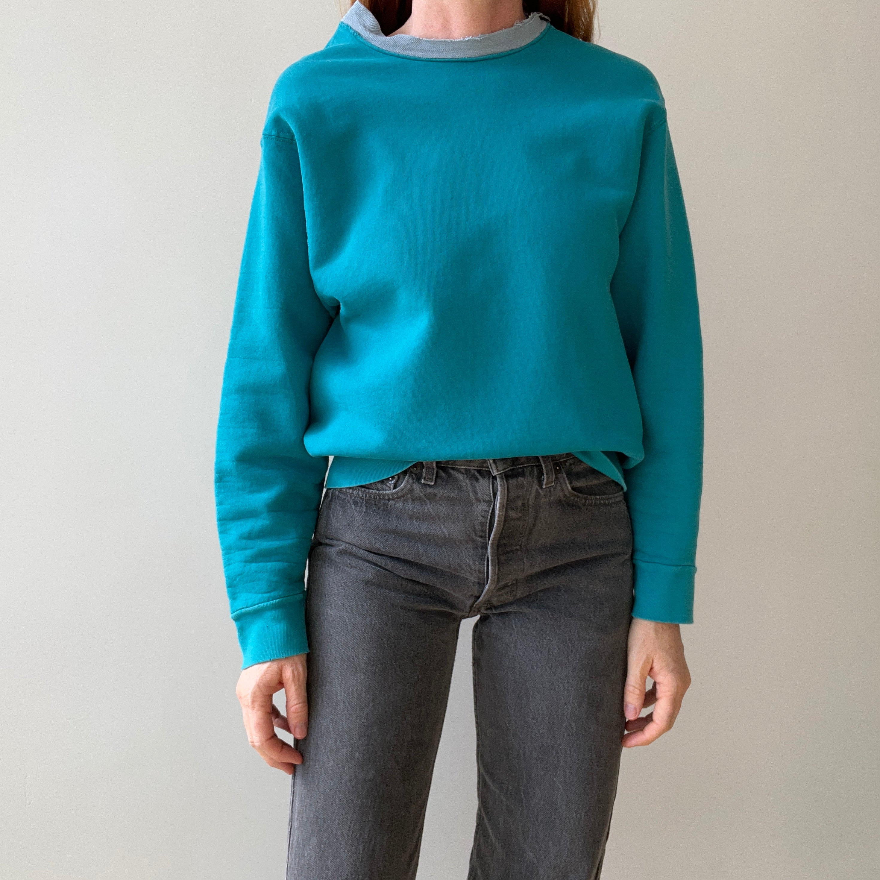 1980s Blank Teal Sweatshirt - The Model Photos Don't Do Justice! It's Super Cool