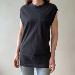 1990s Blank Black Muscle Pocket T Shirt