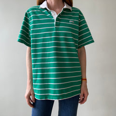 1980s Le Tigre Green and White Striped Rugby Weight Polo Style T Shirt