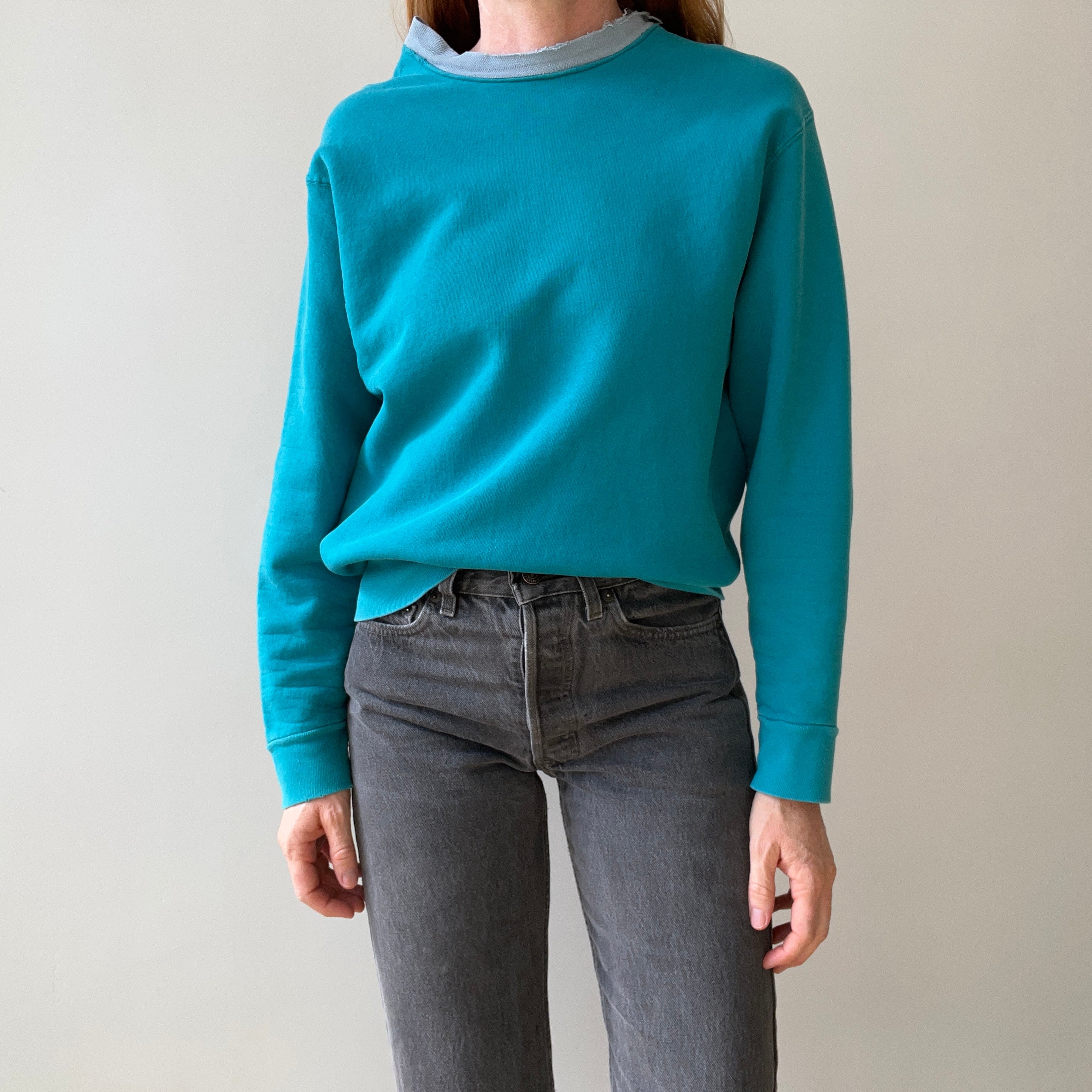 1980s Blank Teal Sweatshirt - The Model Photos Don't Do Justice! It's Super Cool