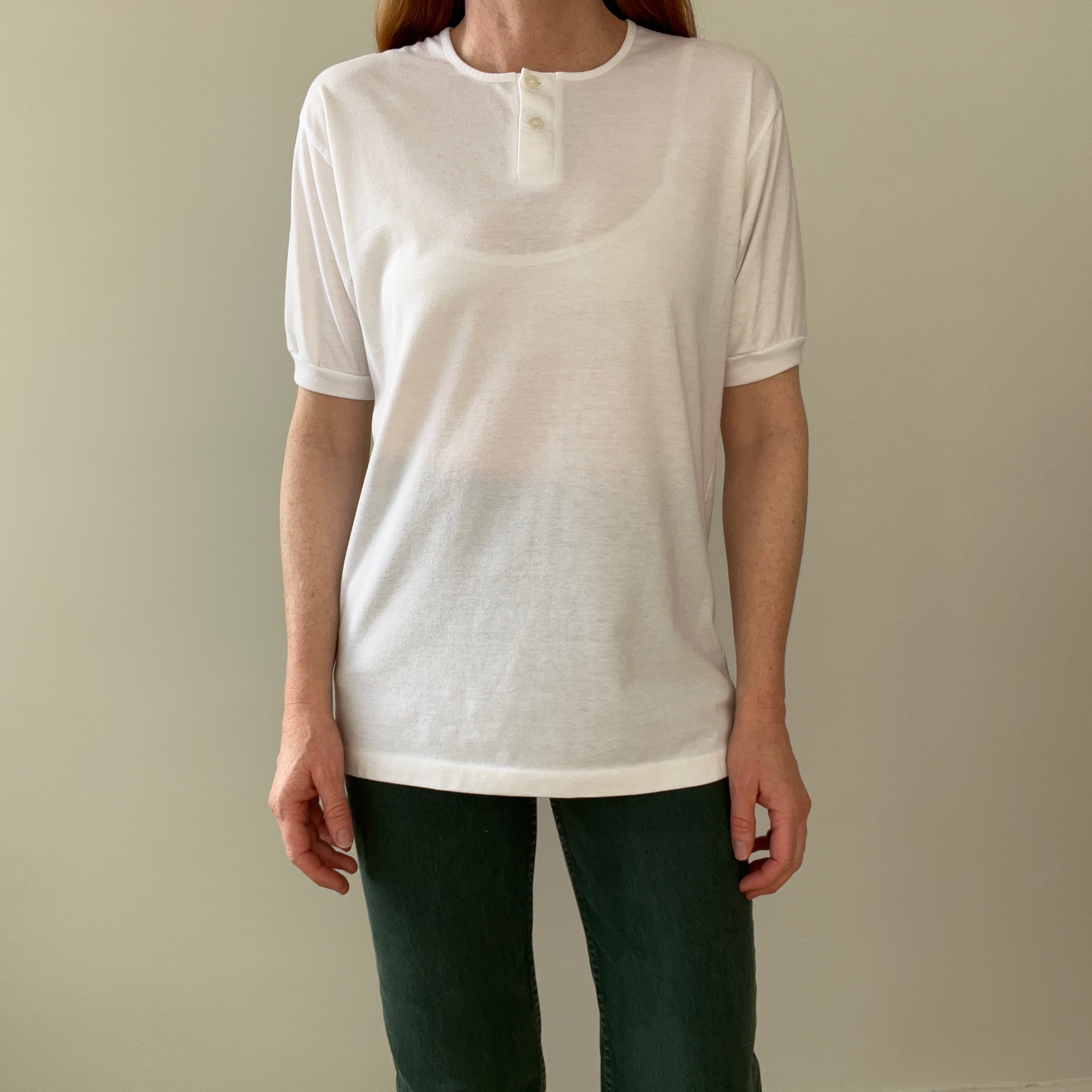 1990s Blank White Henley T-Shirt