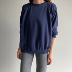 1980s Hanes Worn Out To Perfection Blank Navy Raglan Sweatshirt