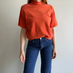 1980s Orange Cotton Mock Neck T-Shirt with... SHoulder Pads!