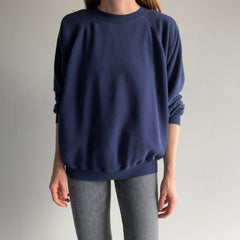 1980s Hanes Worn Out To Perfection Blank Navy Raglan Sweatshirt