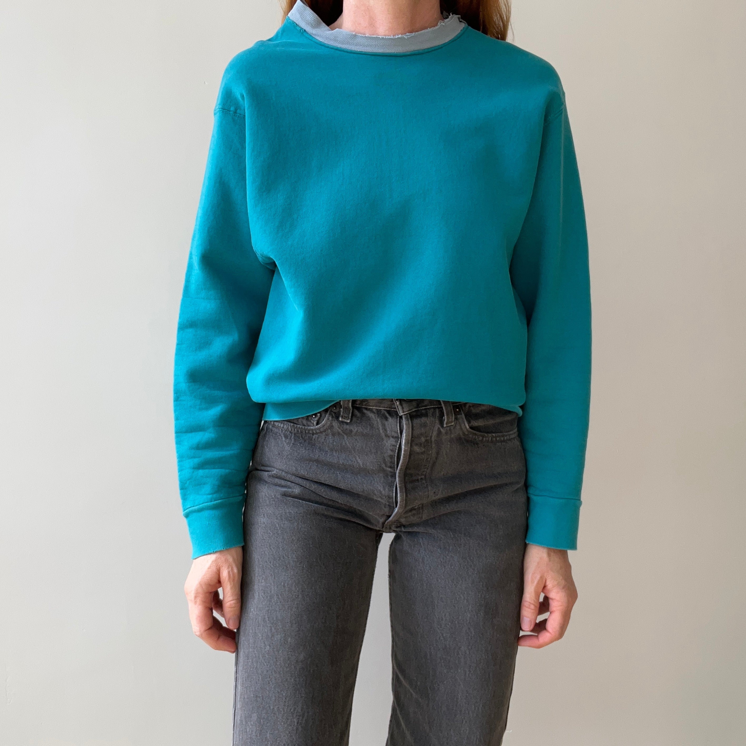 1980s Blank Teal Sweatshirt - The Model Photos Don't Do Justice! It's Super Cool