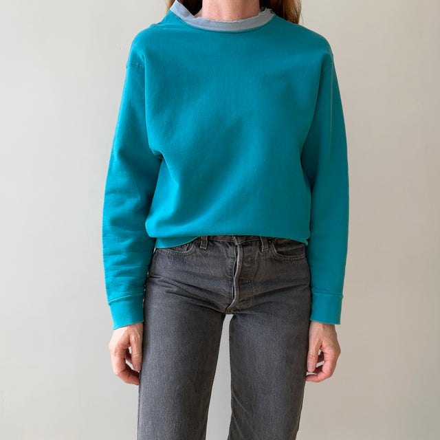1980s Blank Teal Sweatshirt - The Model Photos Don't Do Justice! It's Super Cool
