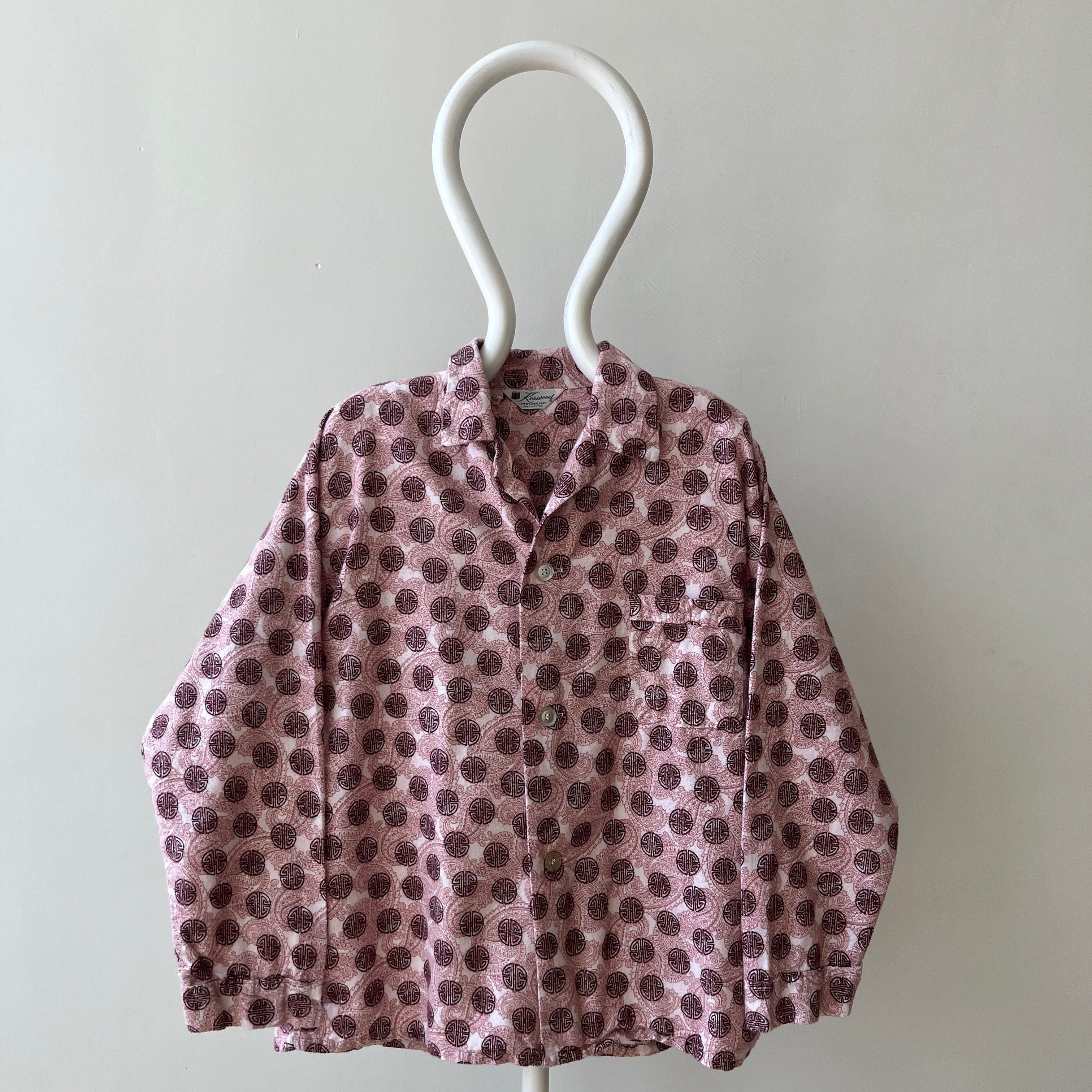 1970s Asian Inspired Flannel Pattern Pajama Shirt