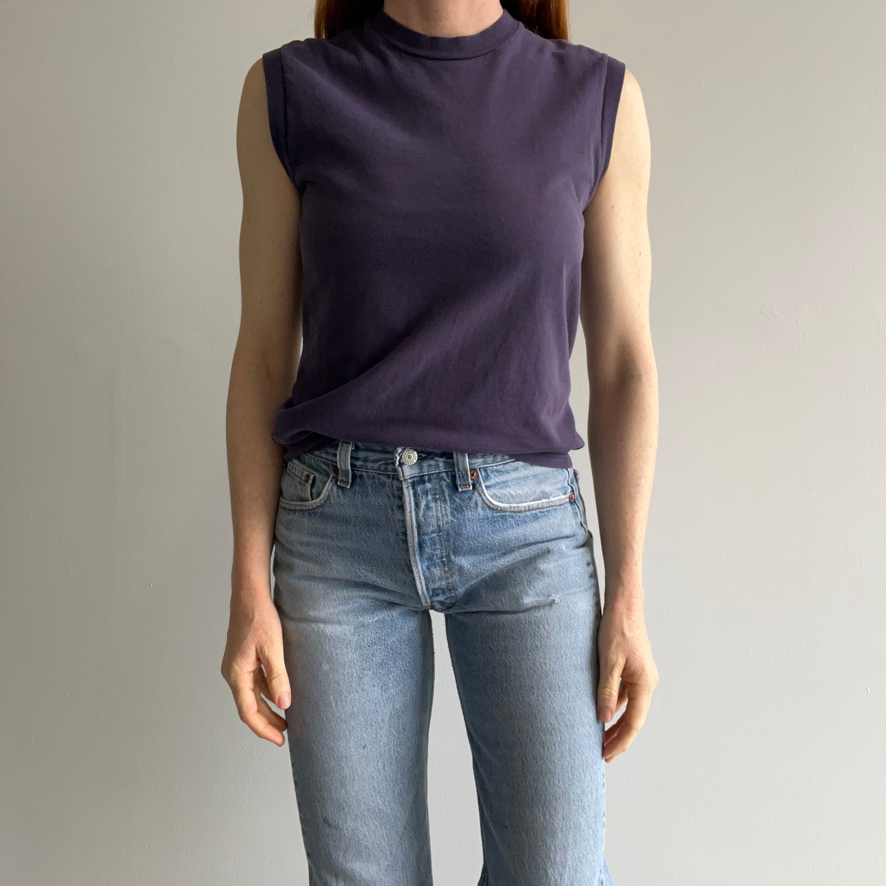 1980s Faded Navy Cotton Muscle Tank by Jerzees