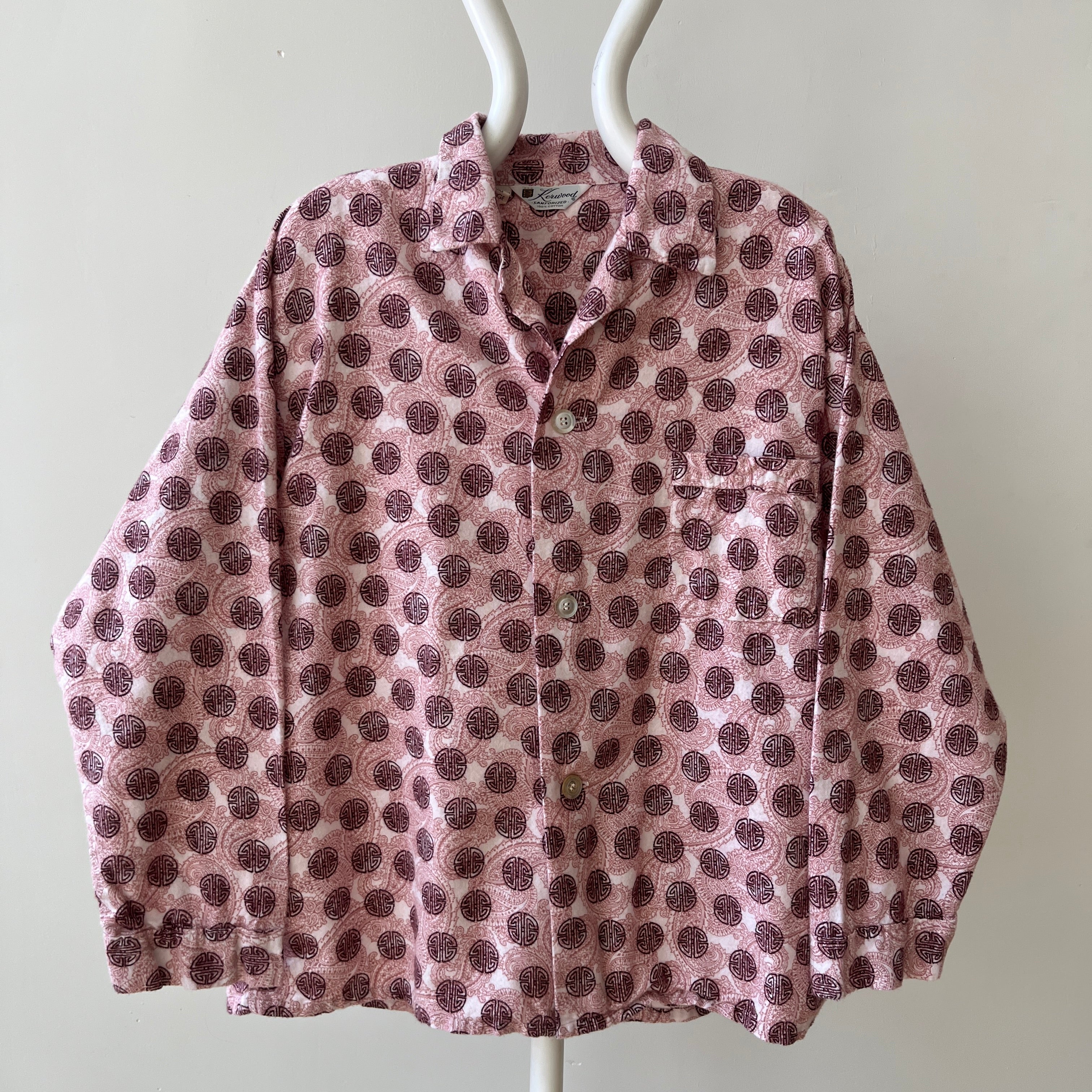 1970s Asian Inspired Flannel Pattern Pajama Shirt