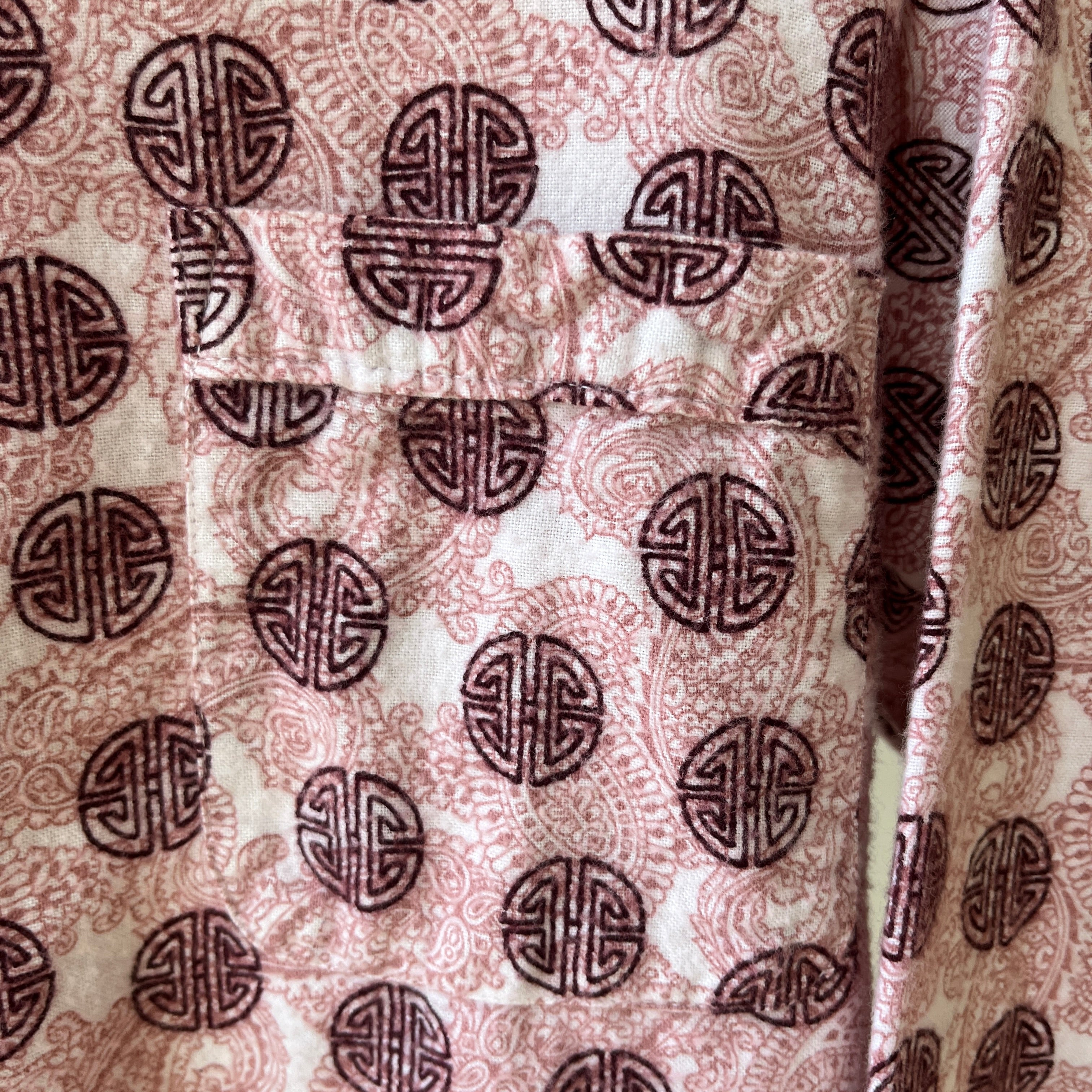 1970s Asian Inspired Flannel Pattern Pajama Shirt