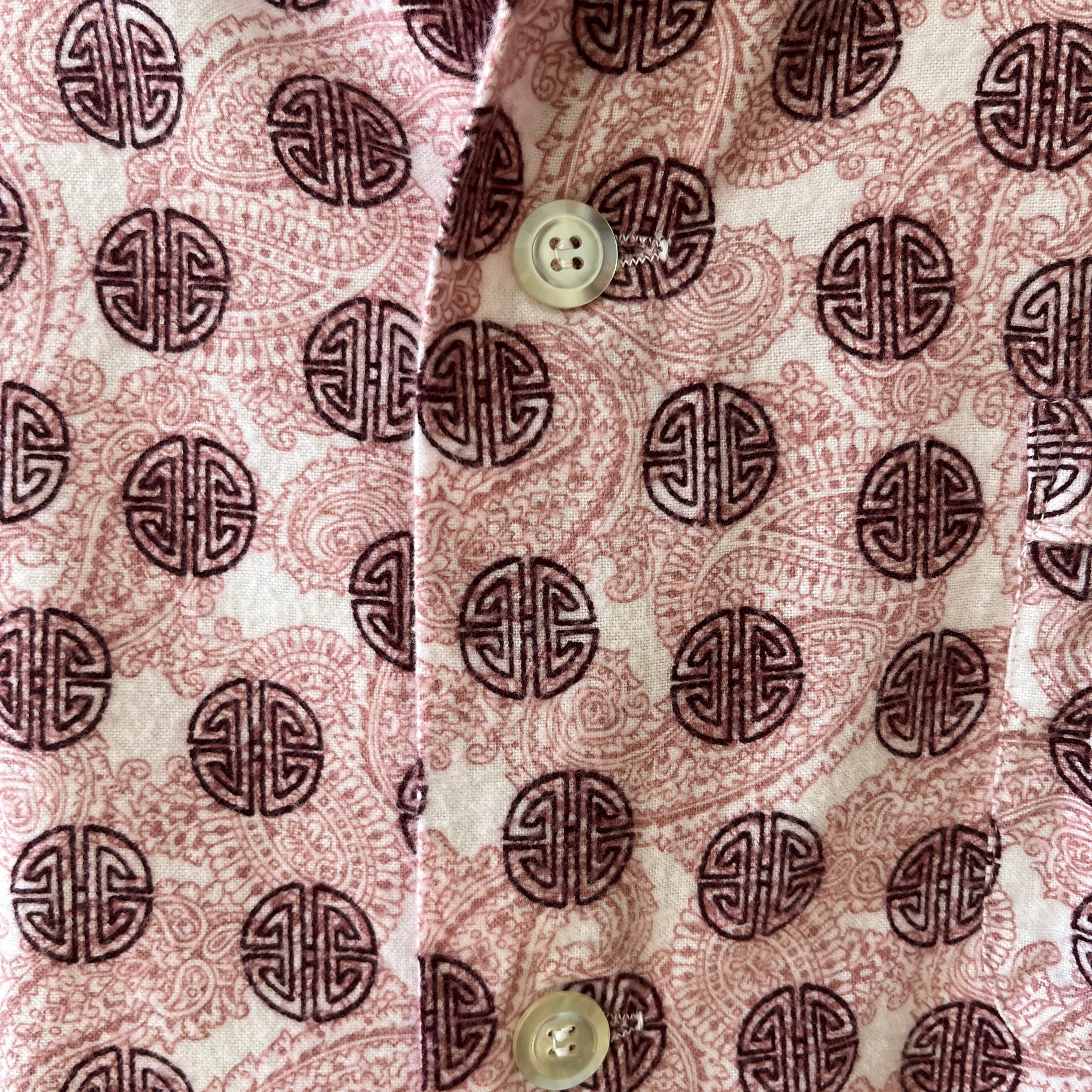 1970s Asian Inspired Flannel Pattern Pajama Shirt