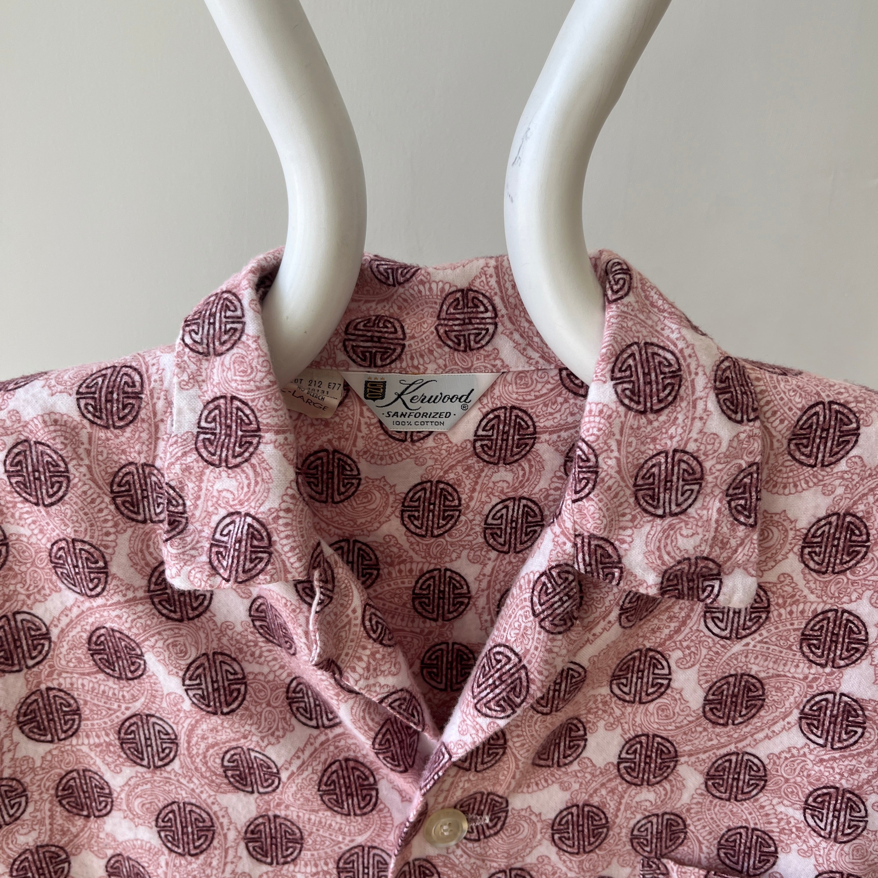1970s Asian Inspired Flannel Pattern Pajama Shirt