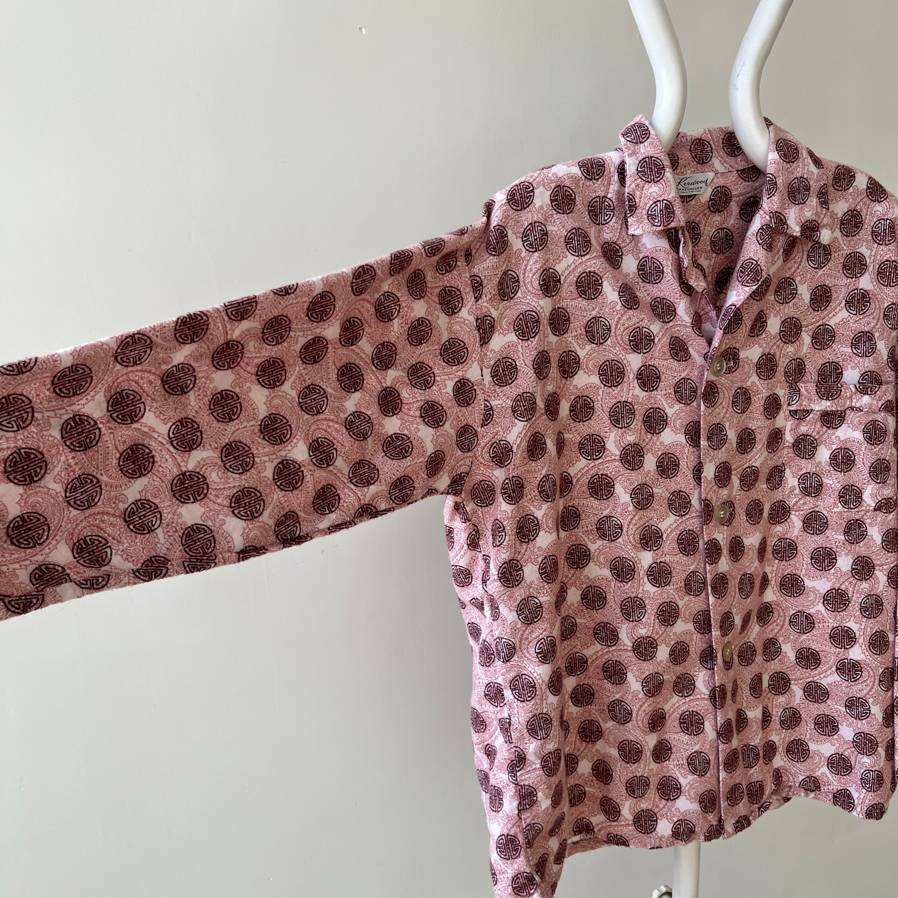 1970s Asian Inspired Flannel Pattern Pajama Shirt