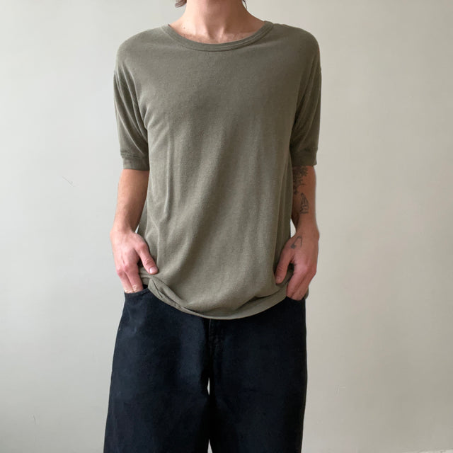 1960s Blank Olive Green Short Sleeve Thermal T Shirt