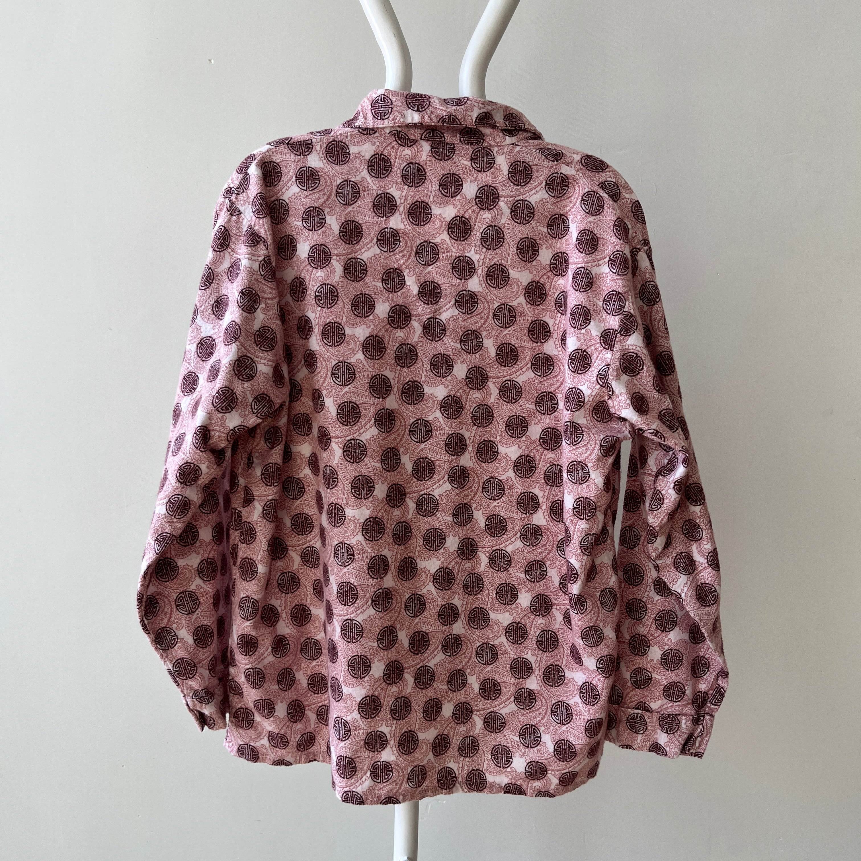1970s Asian Inspired Flannel Pattern Pajama Shirt