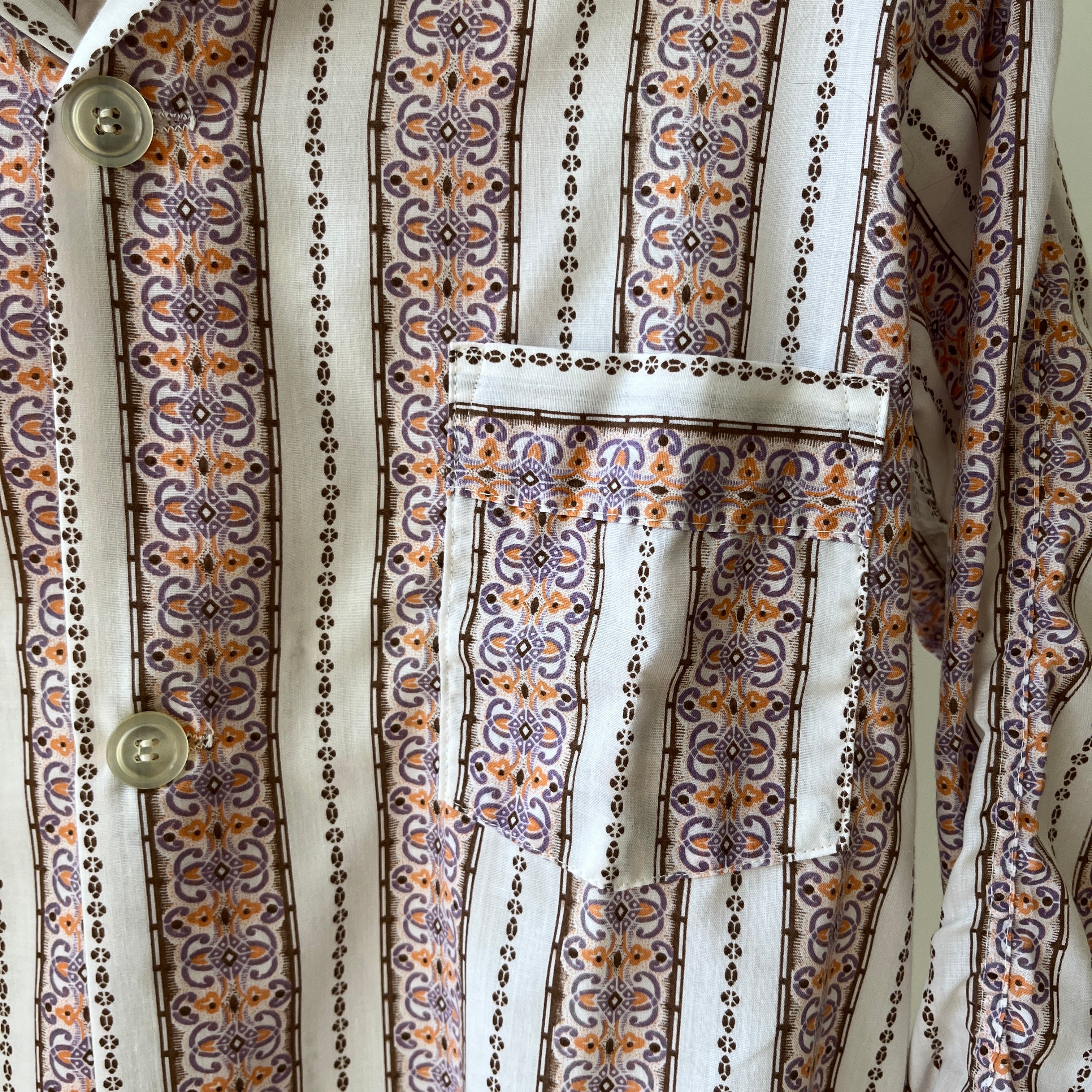 1960s/70s Patterned Pajama Shirt - Soft Rad!