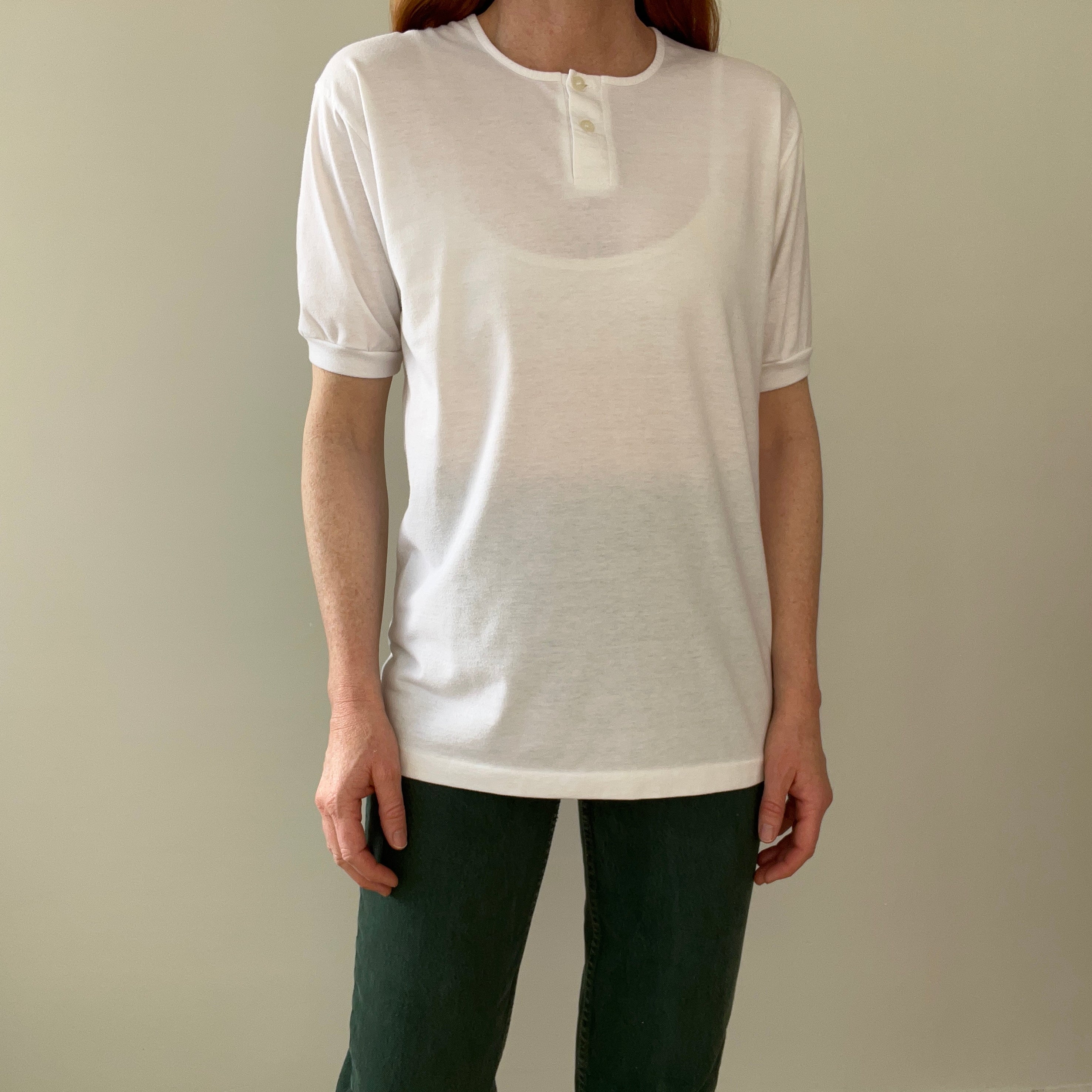 1990s Blank White Henley T-Shirt