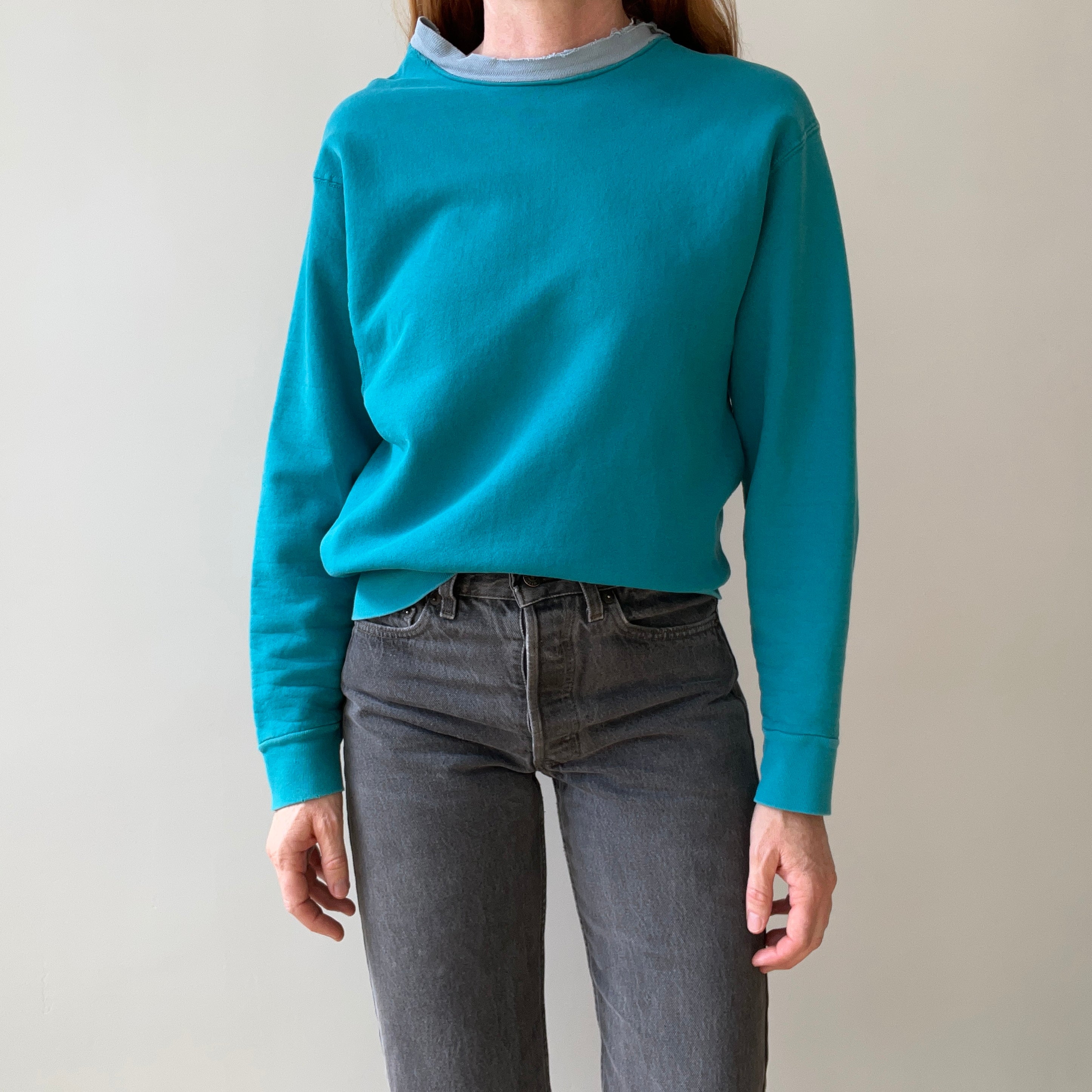 1980s Blank Teal Sweatshirt - The Model Photos Don't Do Justice! It's Super Cool