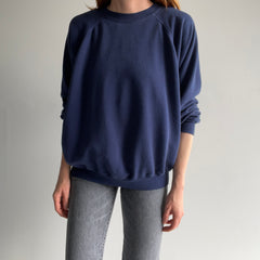 1980s Hanes Worn Out To Perfection Blank Navy Raglan Sweatshirt