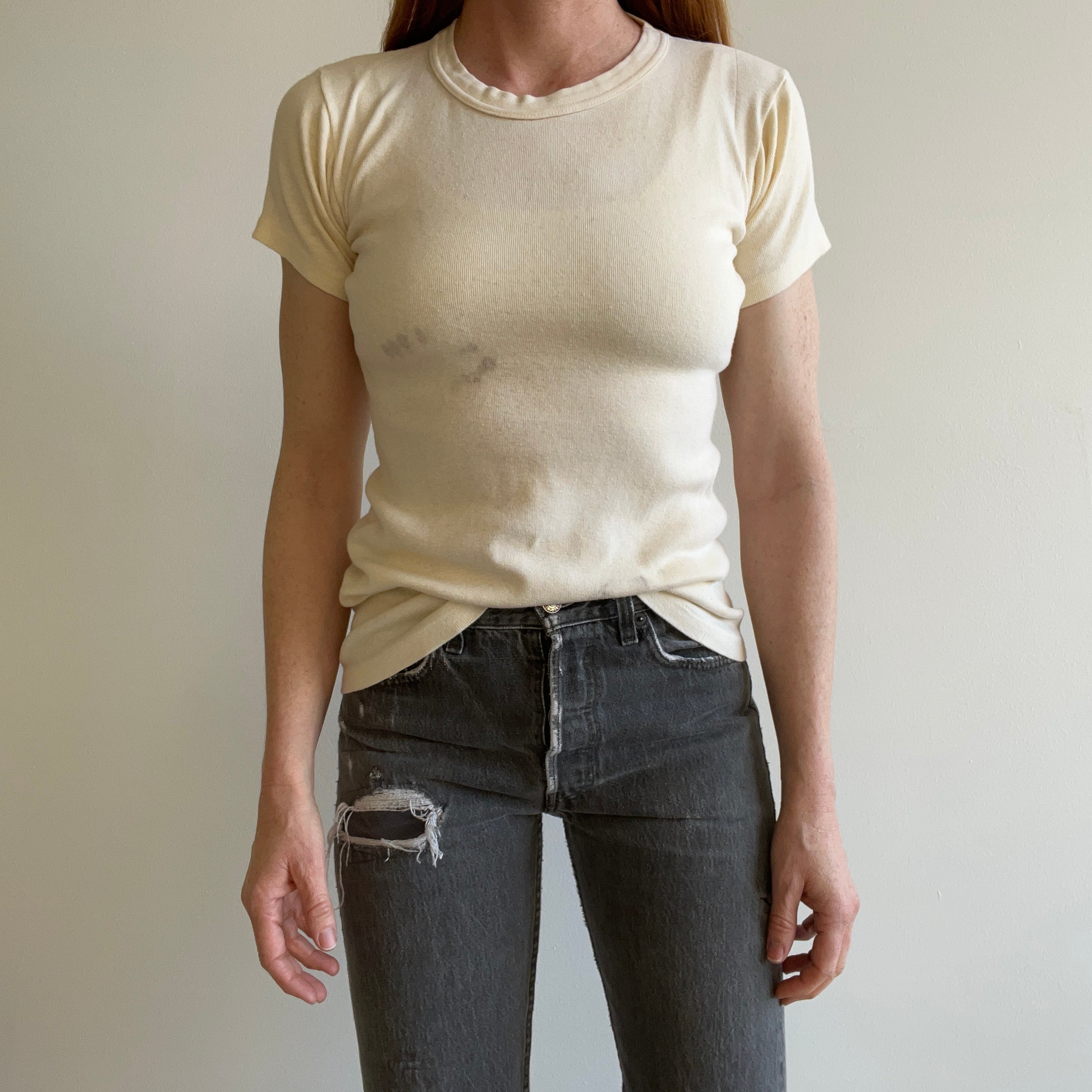 1960s BVD Blank Super Stained Knit T-Shirt - WOW