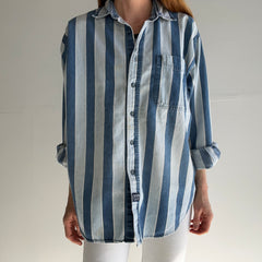 1990s Striped Denim Cotton Button Down Shirt