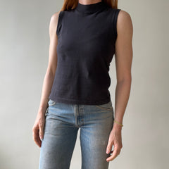 1980s Blank Black Mock Neck Muscle T Shirt