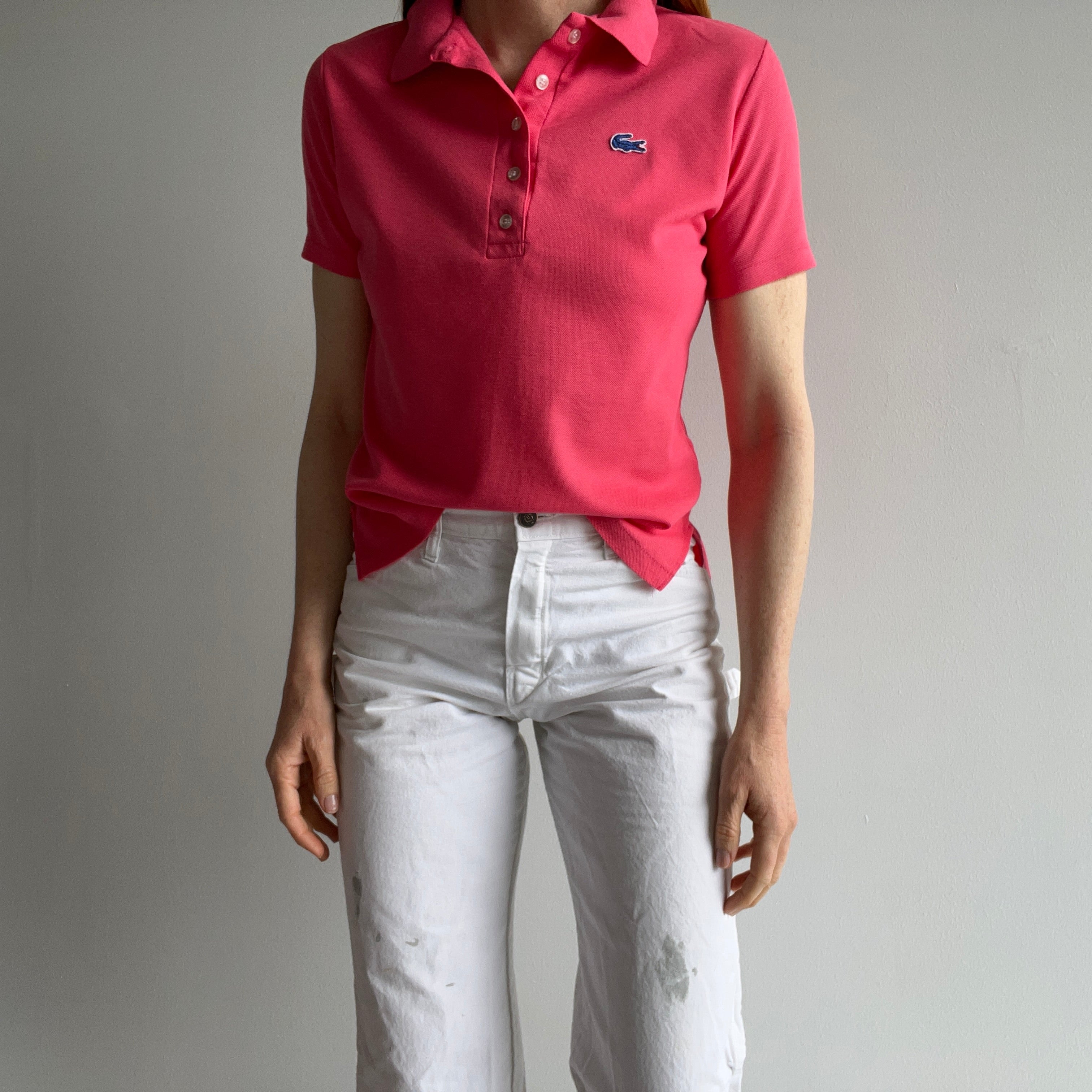 1980s Salmon Pink Lacoste Women's Polo Shirt