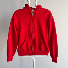 1980s Vibrant Red Zip Up Hoodie Sweatshirt