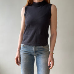1980s Blank Black Mock Neck Muscle T Shirt