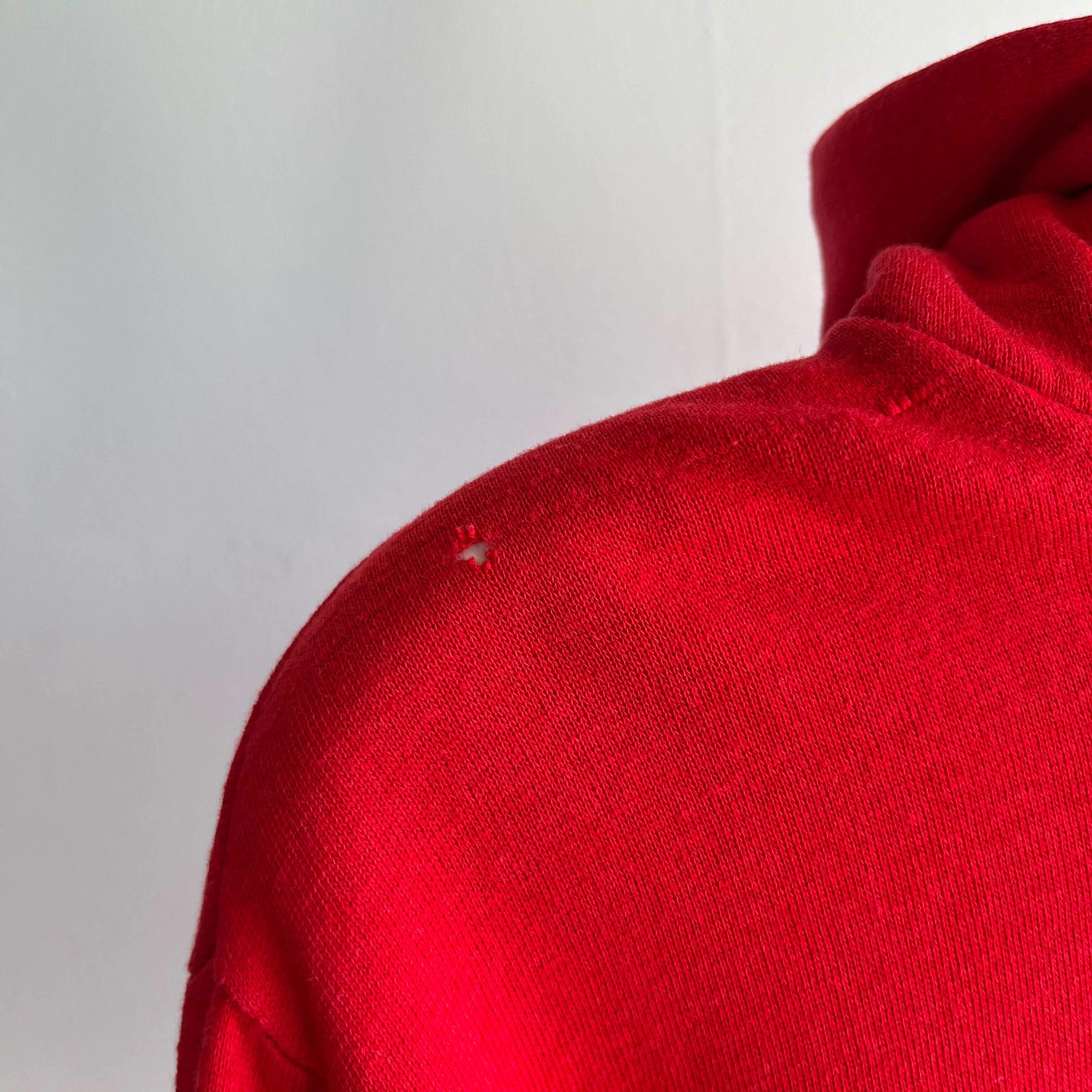 1980s Vibrant Red Zip Up Hoodie Sweatshirt