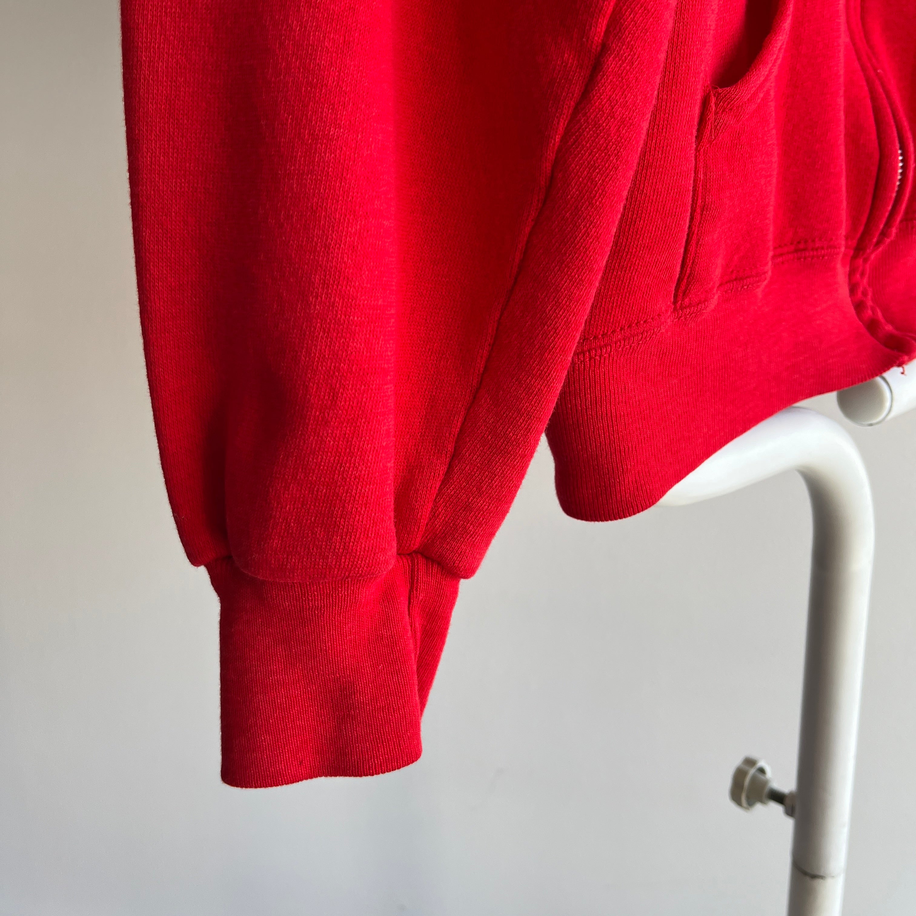 1980s Vibrant Red Zip Up Hoodie Sweatshirt