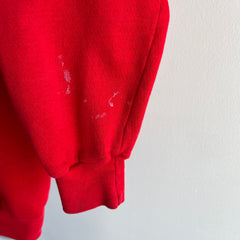 1980s Vibrant Red Zip Up Hoodie Sweatshirt