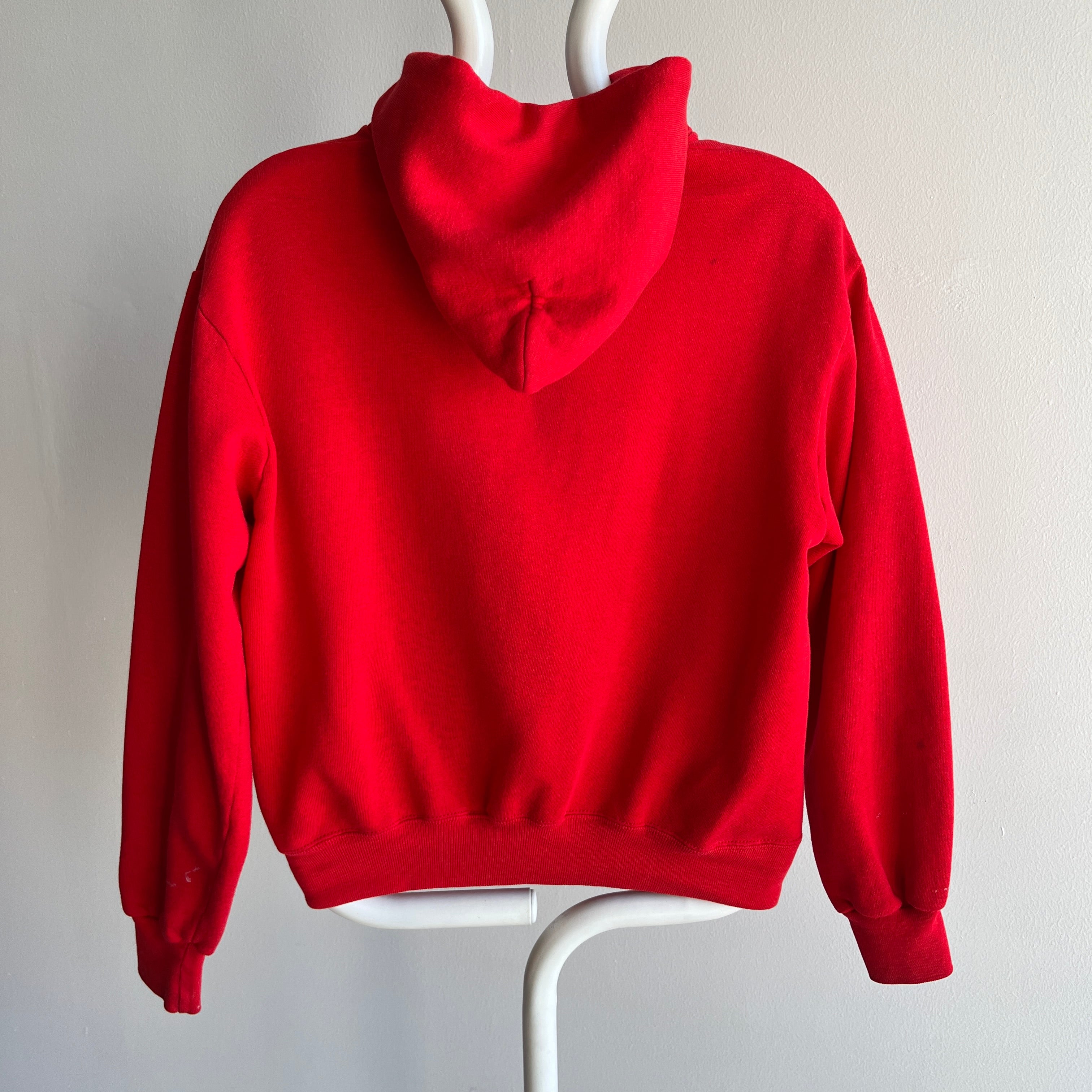 1980s Vibrant Red Zip Up Hoodie Sweatshirt