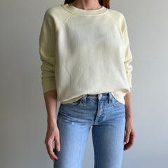 1980s Super Sun Faded and Stained Buttery Pale Yellow Sturdy Sweatshirt by Pannill