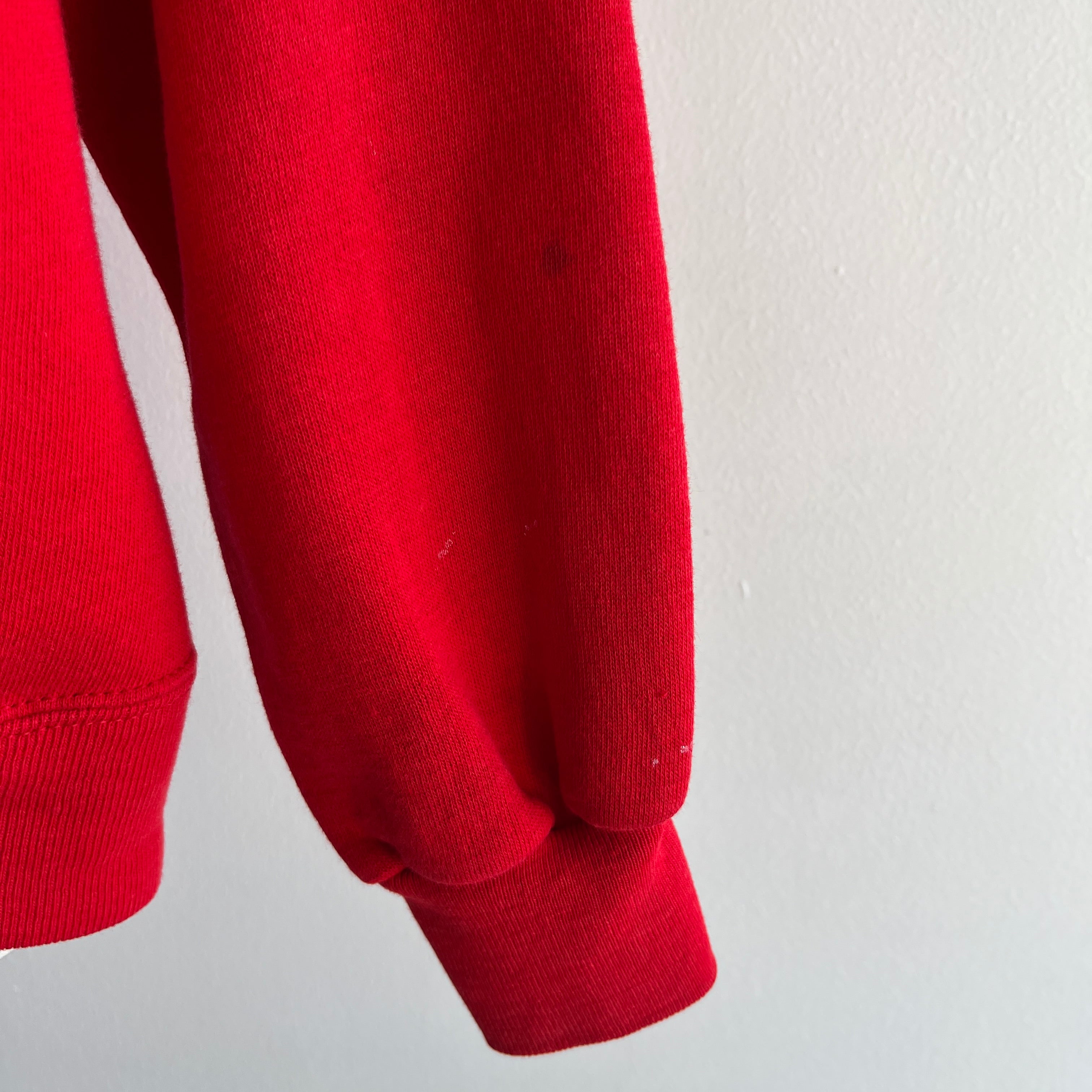 1980s Vibrant Red Zip Up Hoodie Sweatshirt