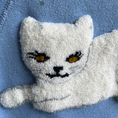 1980s DIY FLuffy Fuzzy White Cat with Ruffled Cuffs Sweatshirt - Like, Woah
