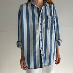 1990s Striped Denim Cotton Button Down Shirt